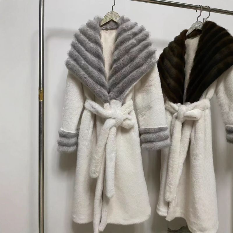 Elegante abrigo de piel sintética de conejo: chaqueta larga de invierno para mujer (talla única, hasta 61 kg, 4 colores)_voghion.com