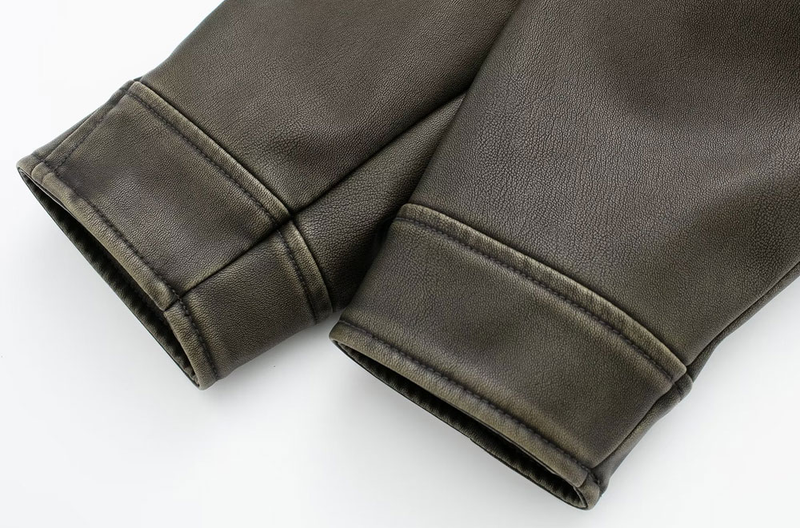 TRAF femei moda cu curea din piele artificială crop jachetă palton vintage mânecă lungă fermoar frontal femeie îmbrăcăminte de exterior chic_voghion.com