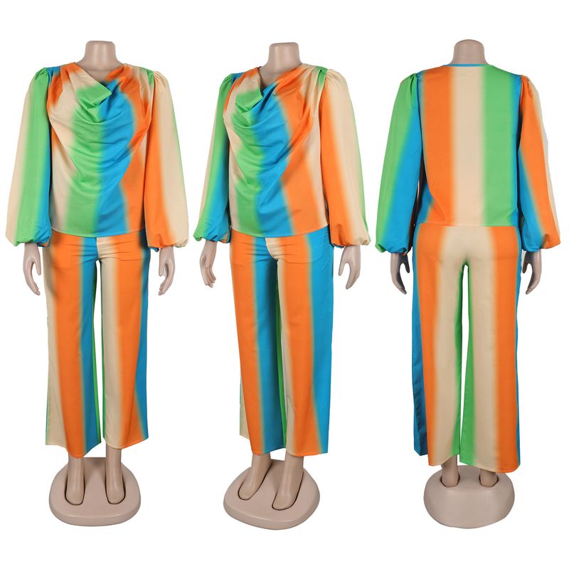 Women's Clothing Printed Swing Collar Wide Leg Pants Suit_voghion.com