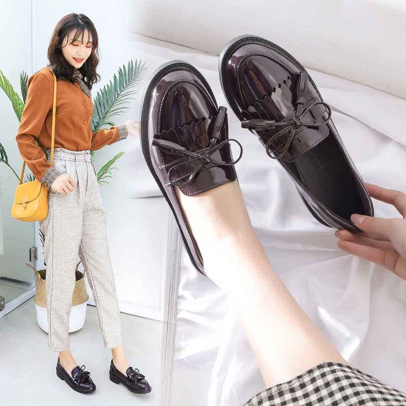Neue schnüren schwarze arbeitskleidung frühling und herbst einzelnen schuhe Britischen mittleren ferse kleine leder schuhe_voghion.com