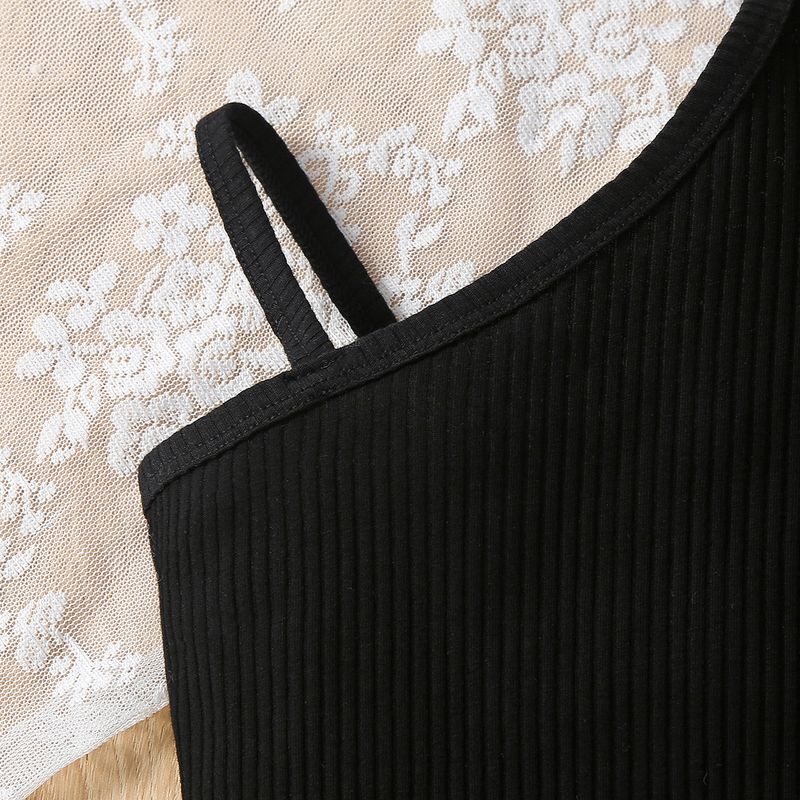 New Summer Girls' Set, Small Medium Children's Diagonal Shoulder Suspender with Flying Sleeves Top+Shorts and Hat Three_voghion.com