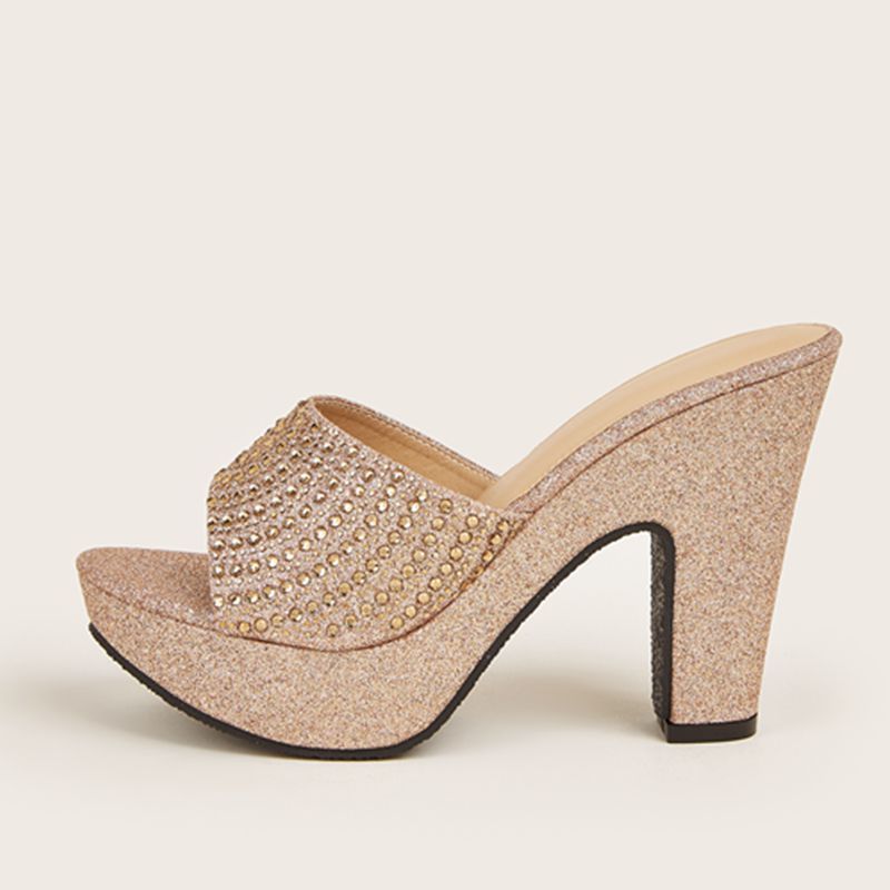 Large size women's shoes summer new rhinestone high heel women's sandals daily wear all-match one-line slippers_voghion.com