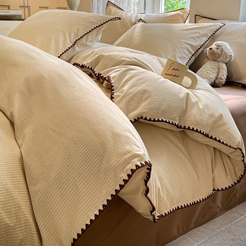 Set di biancheria da letto minimalista in puro cotone, copripiumino, lenzuola e gonna da letto, autunno/inverno 2025, nuovo e spesso_voghion.com