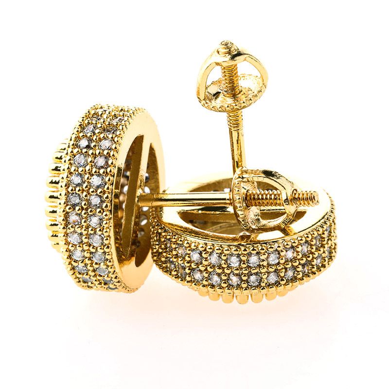 Orecchini a bottone Hip Hop con zirconi cubici rotondi da donna, per uomo e donna, placcati in argento 925, alla moda ed eleganti._voghion.com