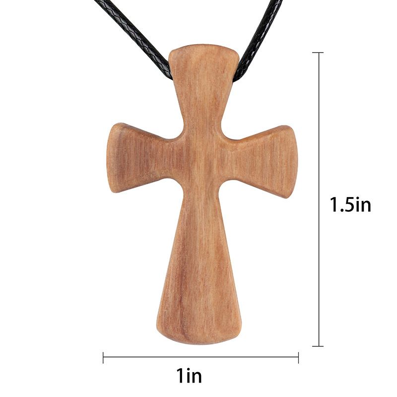 Hand-carved Conical Wooden Cross Necklace, Olive Wood Cross Pendant Gift_voghion.com