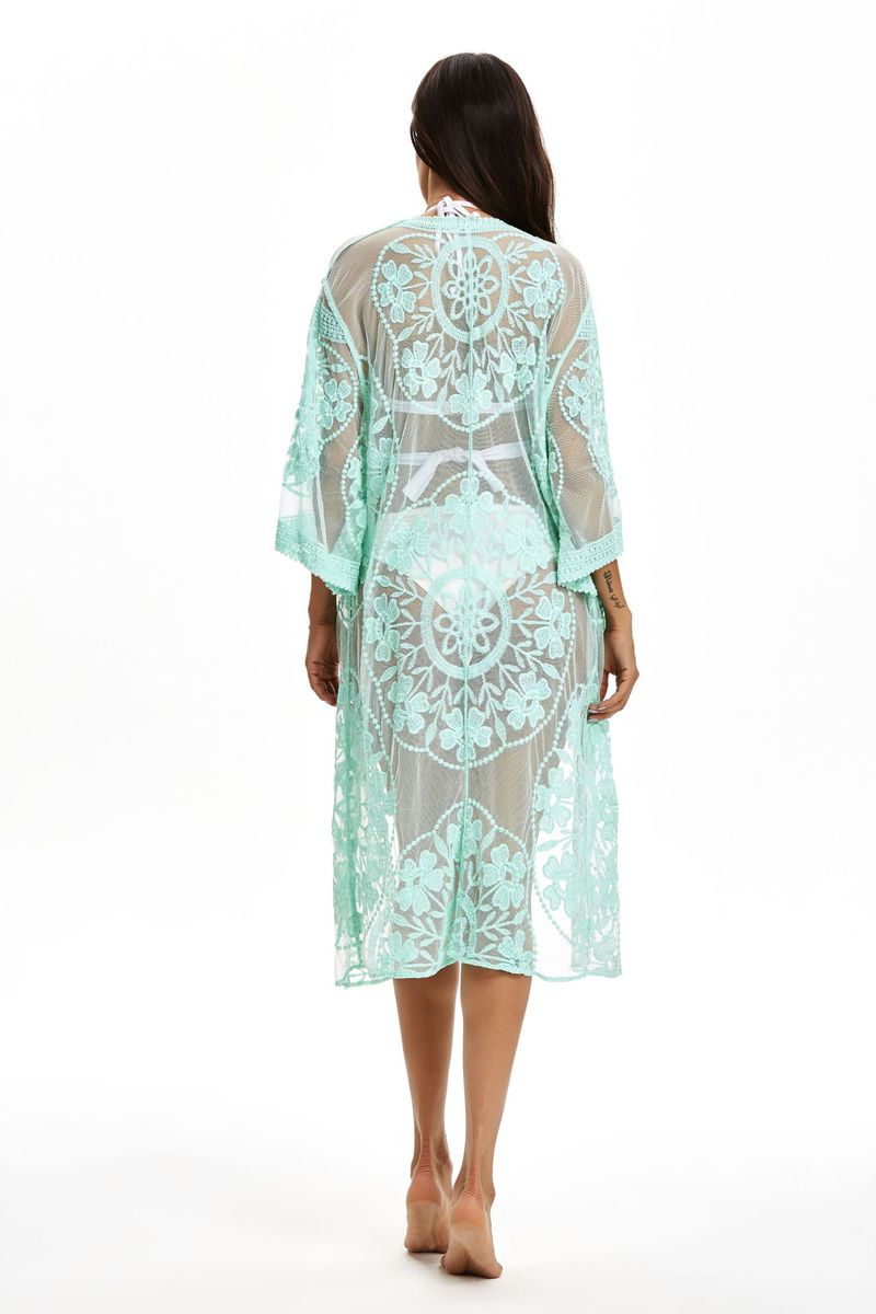 Damenbekleidung Mesh Bestickte Spitze Strand Cover Up Meer Urlaub Bikini Lange Sonnenschutz Kleidung Heißer Verkauf_voghion.com