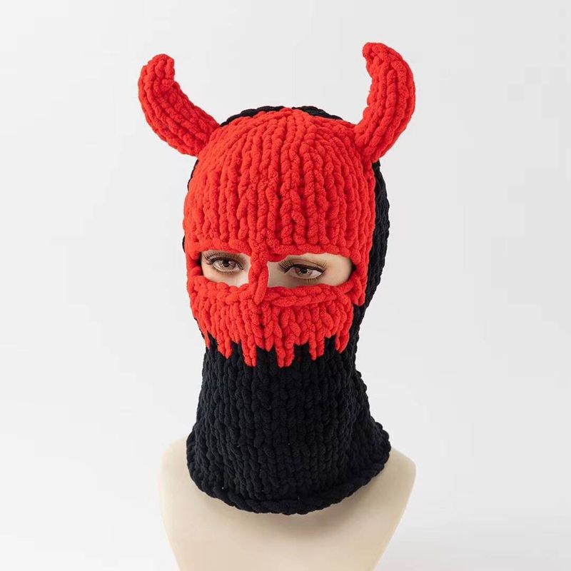 Cross-border Rabbit Ears Handmade Knitted Thickened Warm Devil Big Brim Mask Headgear Sweet Cool Winter Tide Street Hat_voghion.com