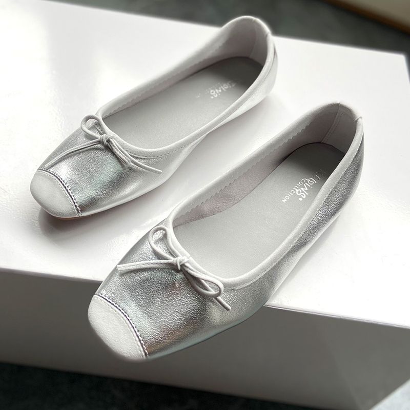 Niche Reqins Ballettschuhe aus echtem Leder, französischer Retro-Stil, flach, eckige Zehenpartie, Schleife, Tanzschuhe für Damen_voghion.com