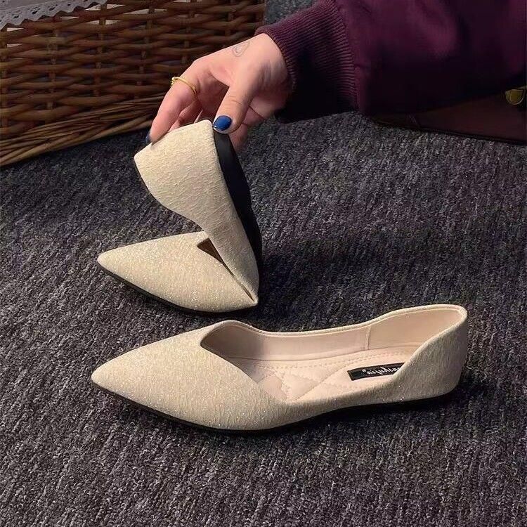 For Women 2025 New Pointed Toe Flat Heel Shallow Mouth Boat Soft Sole Versatile Fairy Work All-Season Single Shoes_voghion.com