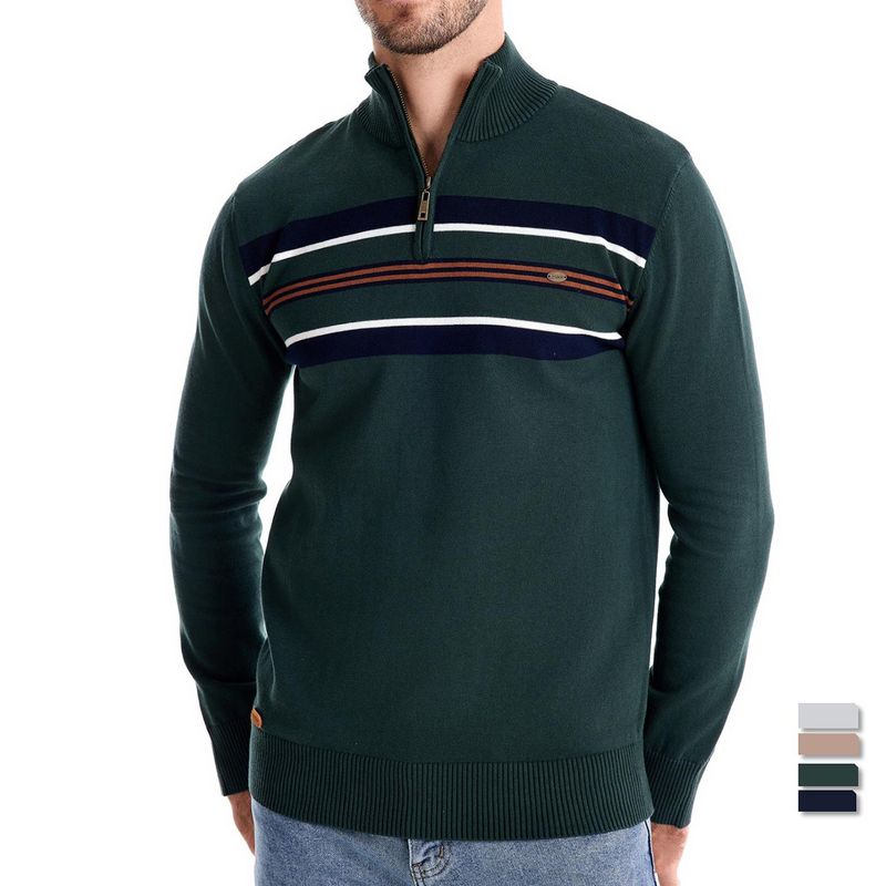 Herrenpullover Halbreißverschluss Strickpullover Lässiges gestreiftes Herrenoberteil_voghion.com