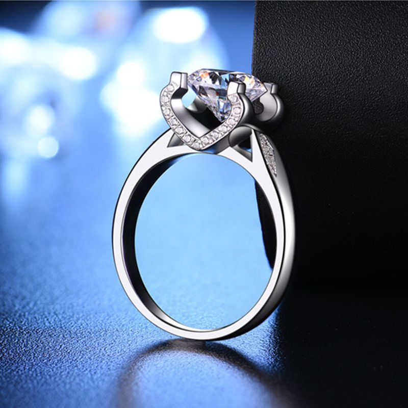 Korean Style Moissanite For Women Plated PT950 New Bull Head Heart Simulated Diamond Proposal Engagement Ring_voghion.com