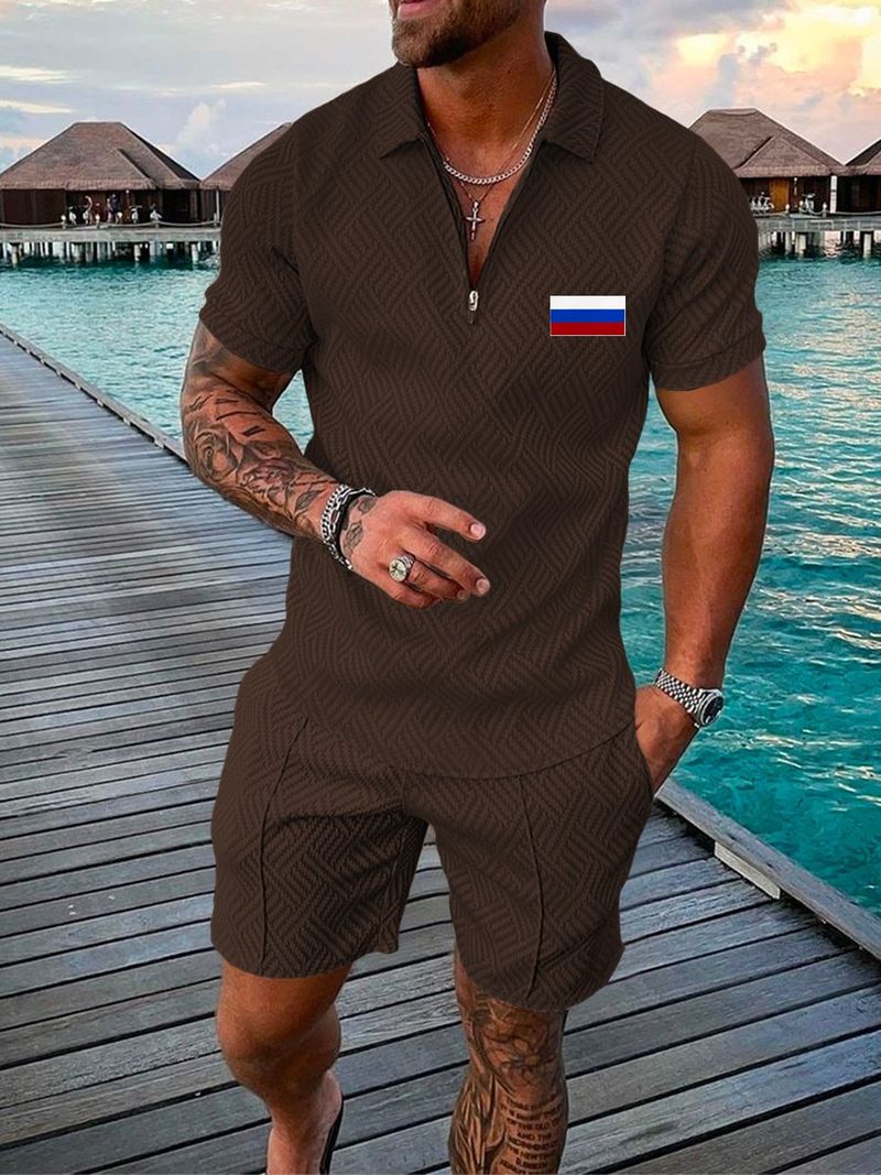 Camisa polo para hombre, color sólido, talla grande, informal, con estampado 3D, cremallera, manga corta, traje con cuello de solapa, manga corta para hombre_voghion.com