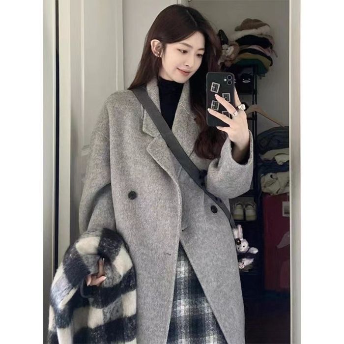 Japon Yünlü Kadın, 2025 İçin Yeni Sonbahar ve Kış Giysileri. Kore Tarzı Kısa, Üst Sınıf, Orta ila Uzun Palto_voghion.com