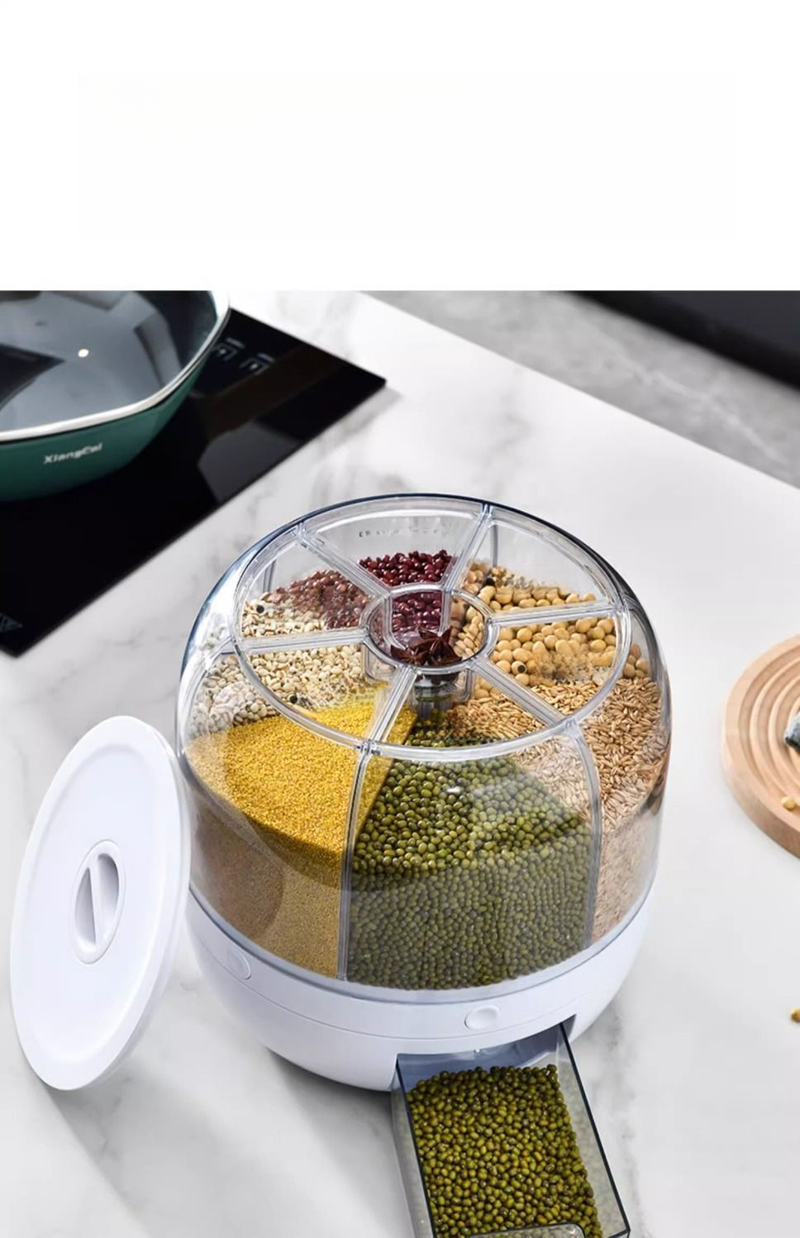 Food Grade Grain Box Container Household Insect-Proof Moisture-Proof Sealed Rotating Divider Rice Jar Storage Bin_voghion.com