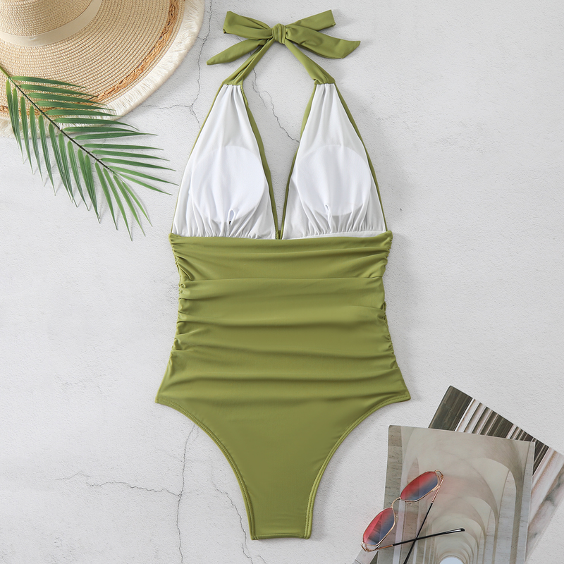 Kadınlar İçin Tek Parça Sırtı Açık Seksi Renk Uyumlu Çapraz Bikini_voghion.com