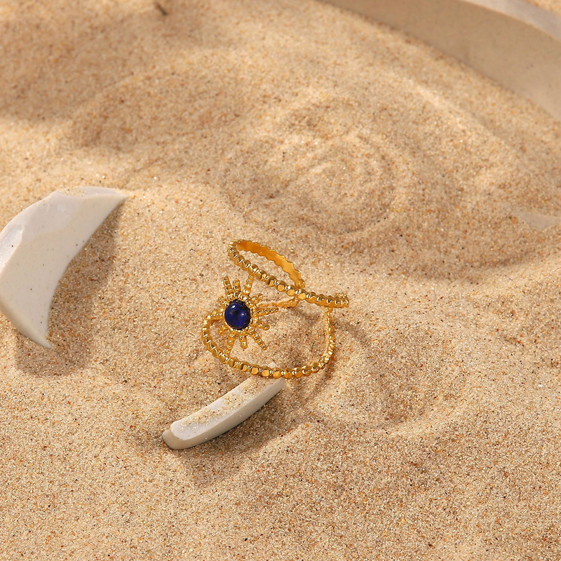 Mezzo anello intarsiato con stella a otto punte a doppia fila in oro zircone geometrico confezionato in modo indipendente, stile femminile_voghion.com