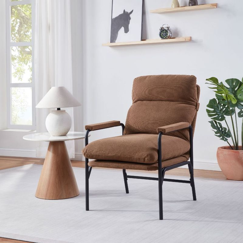Modern Accent Chair, Reclining Chair With Adjustable Backrest, Corduroy Chair With Metal Frame, Reading Chair, Comfy Lounge Chair For Living Room, B_voghion.com