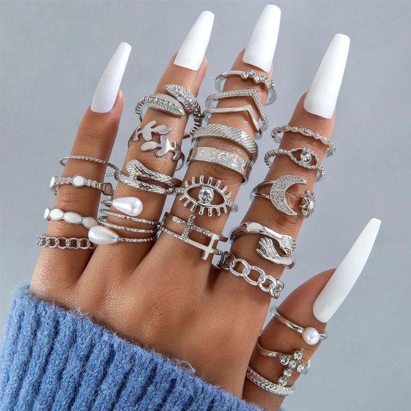 Nuevo anillo versátil de moda con forma de corazón y hoja, con personalidad geométrica, apilable, para nudillos, conjunto de varias piezas_voghion.com
