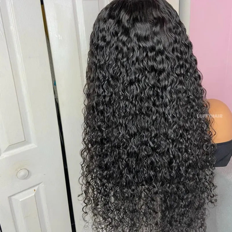 LUFFYHAIR Water Wave Full Lace Wigs Human Hair Trasparent Glueless Full Lace Curly Wigs 180Density Wet and Wavy Human Hair Wigs_voghion.com