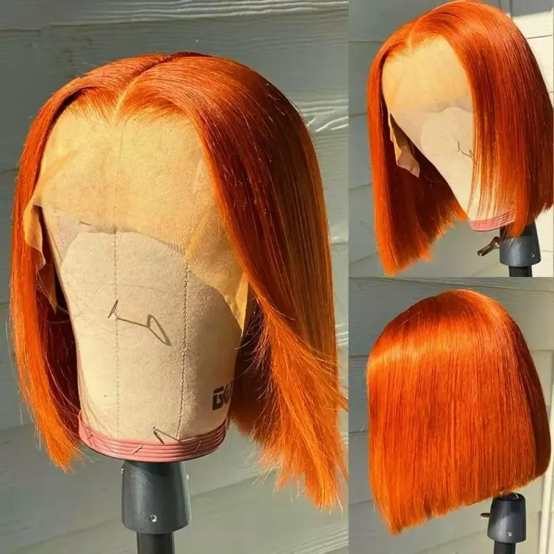 Parrucche corte in pizzo frontale con capelli umani per donne, biondo miele, in saldo_voghion.com