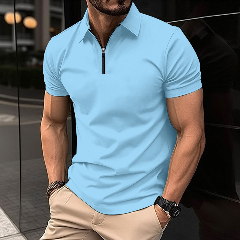 Sommer Poloshirt Reißverschluss einfarbig Herren Sport Poloshirt_voghion.com