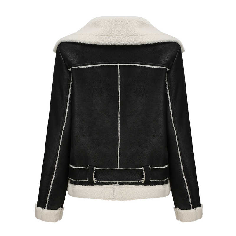 Damenbekleidung Herbst und Winter Pelz Integrierte warme Wildlederjacke Ledermantel Gürtel Reversmantel_voghion.com