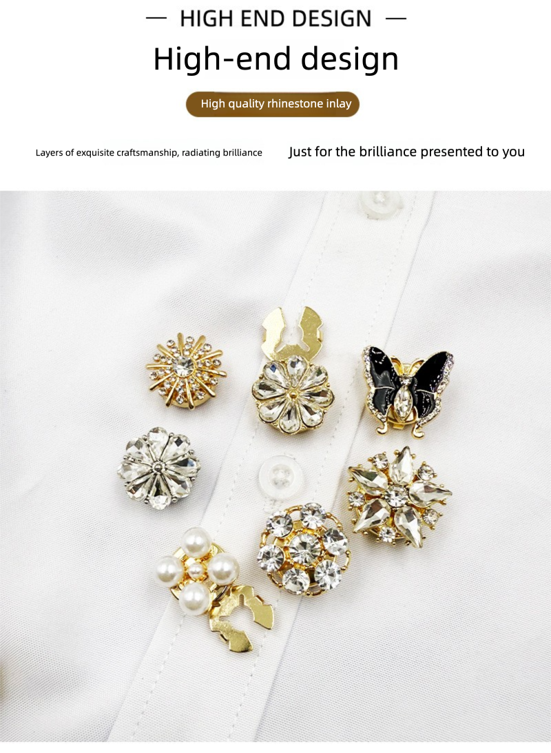Gemelli eleganti da donna con bottoni da colletto per camicia alla moda con strass a forma di fiore_voghion.com