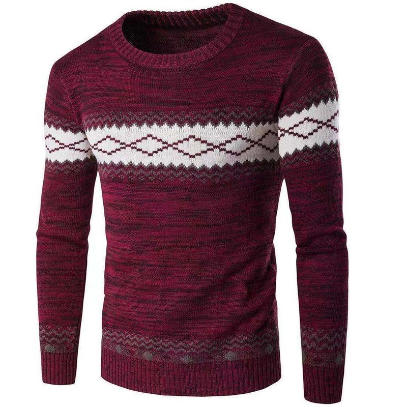 Maglione girocollo color block da uomo per autunno e inverno, stile etnico alla moda, vestibilità slim, maglione lavorato a maglia di base_voghion.com