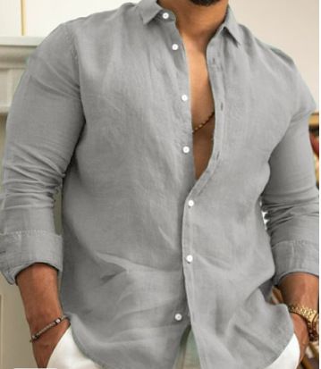 Herren Leinenhemd Button-Up Hemd Sommer Strand Hemd Einfarbig_voghion.com