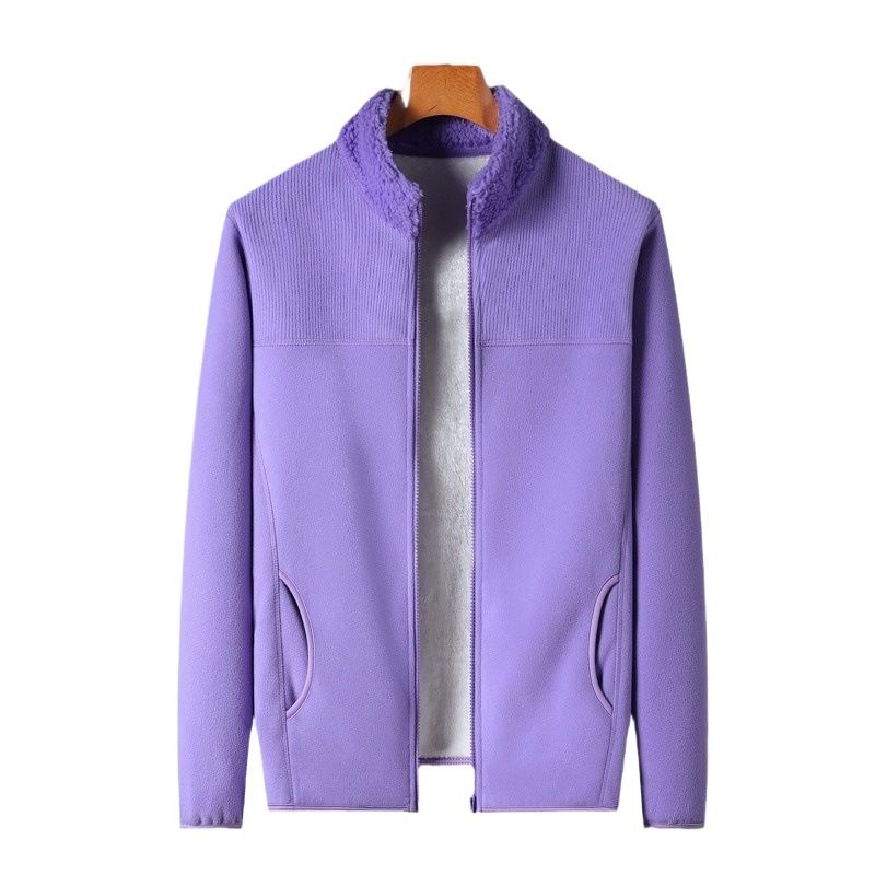 New Spring Autumn Winter Thickened Warm Cardigan For Men And Women, Couple's Lamb Wool Jacket, Double-Sided Fleece Stand_voghion.com
