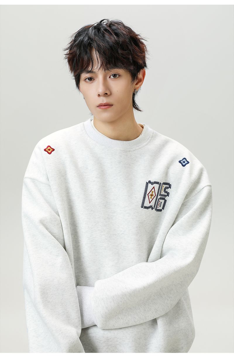 Men's Heavyweight Crewneck Sweatshirt Ethnic Color Block Embroidery Streetwear Pullover Fall Casual Top_voghion.com