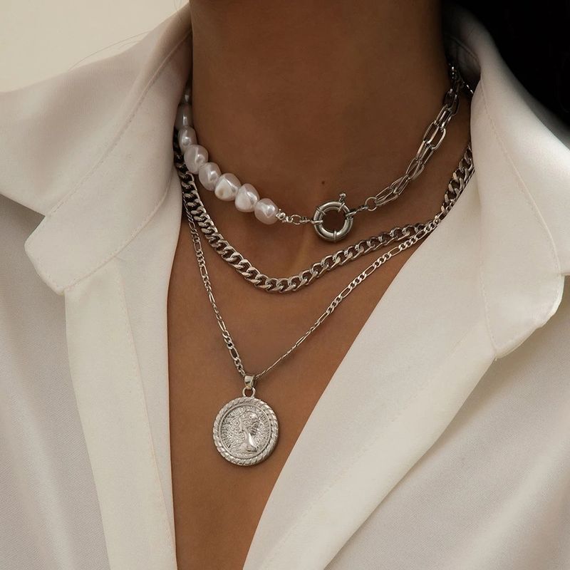 Schmuck Mode Lange Runde Perlenkette Layered Persönlichkeit Perle OT Schnalle Halskette_voghion.com