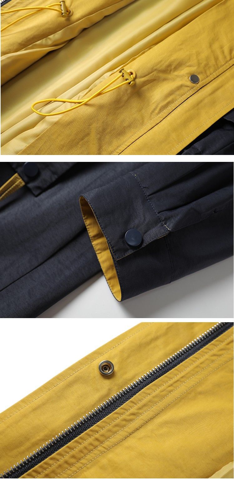 Women's Clothing Hooded color matching drawstring windbreaker women's mid-length 2023 loose workwear small casual jacket women 6555_voghion.com