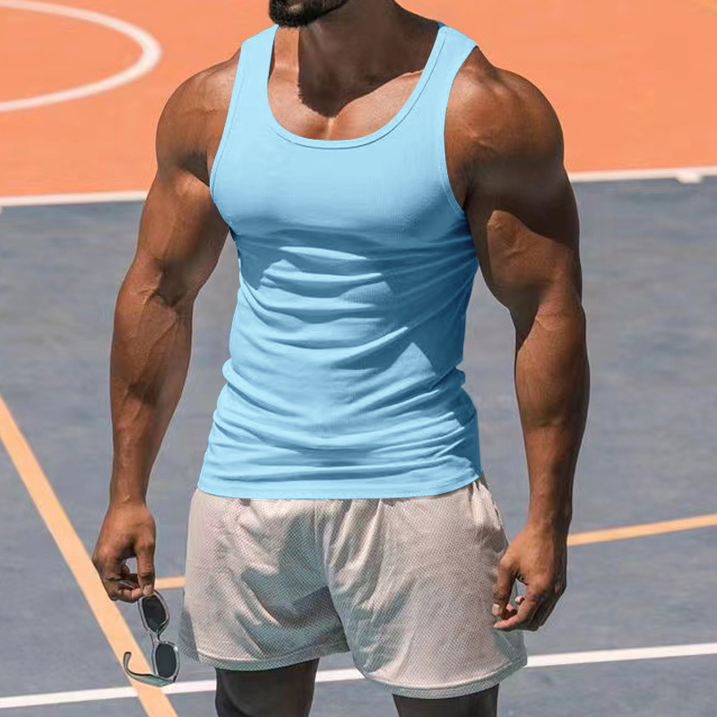 Canotta a forma di I tinta unita da uomo per allenamento fitness estivo_voghion.com