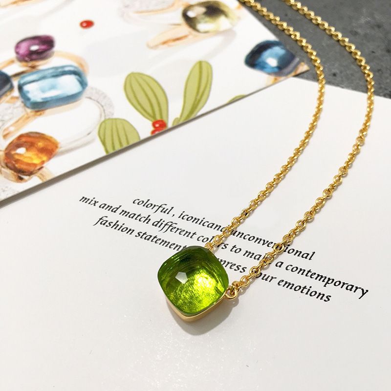 Geometrische facettierte Kristall-Halskette, Kupfer-Wasserwellenkette, verstellbar, 40 + 5 cm, Frühlings- und Sommerschmuck in Bonbonfarben für Damen_voghion.com