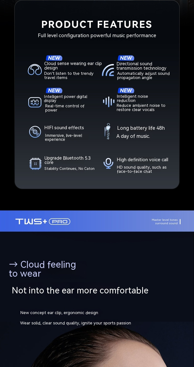 Nuevo M32 True Wireless Clipping Bluetooth 5,3 conducción ósea dos oídos sin reconocimiento uso de auriculares de largo alcance_voghion.com