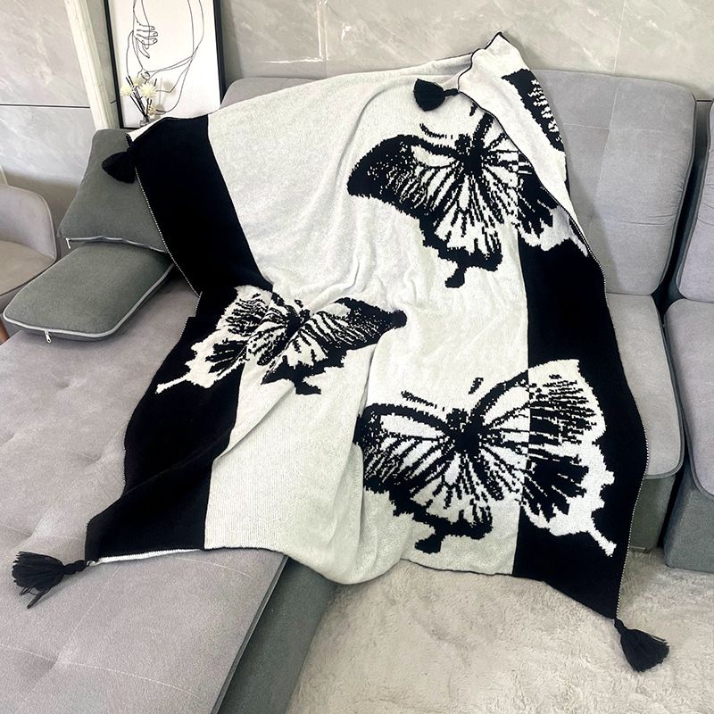 Butterfly Handcrafted Fringe Living Room Office Decorative Throw Blanket_voghion.com