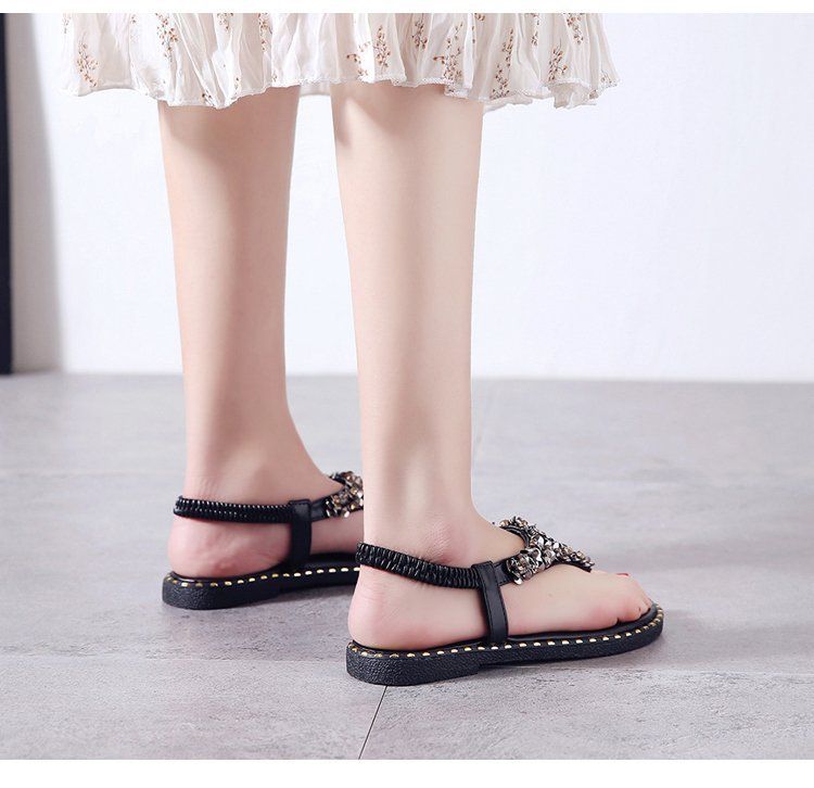 Women's shoes Bohemian new toe sandals women's flat-soled students herringbone beach shoes wholesale_voghion.com