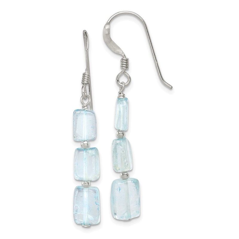 Sterling Silver Polished Rectangular Light Blue Quartz Dangle Earrings_voghion.com