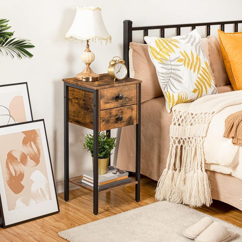HOOBRO Side Table Bedside Table With 2 Drawers Telephone Table For Small Space_voghion.com