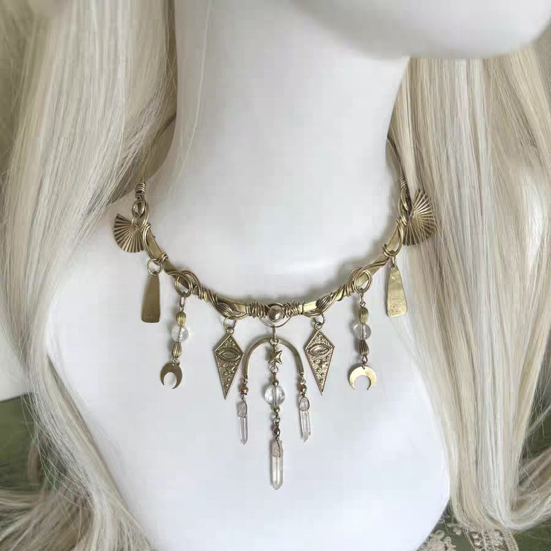 Multi-element Pendant Necklace Gold Goddess Temperament Niche High-end Design Jewelry_voghion.com