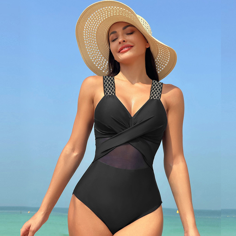 Maillot de bain une pièce en maille de couleur unie pour femme, nouveau modèle 2025_voghion.com