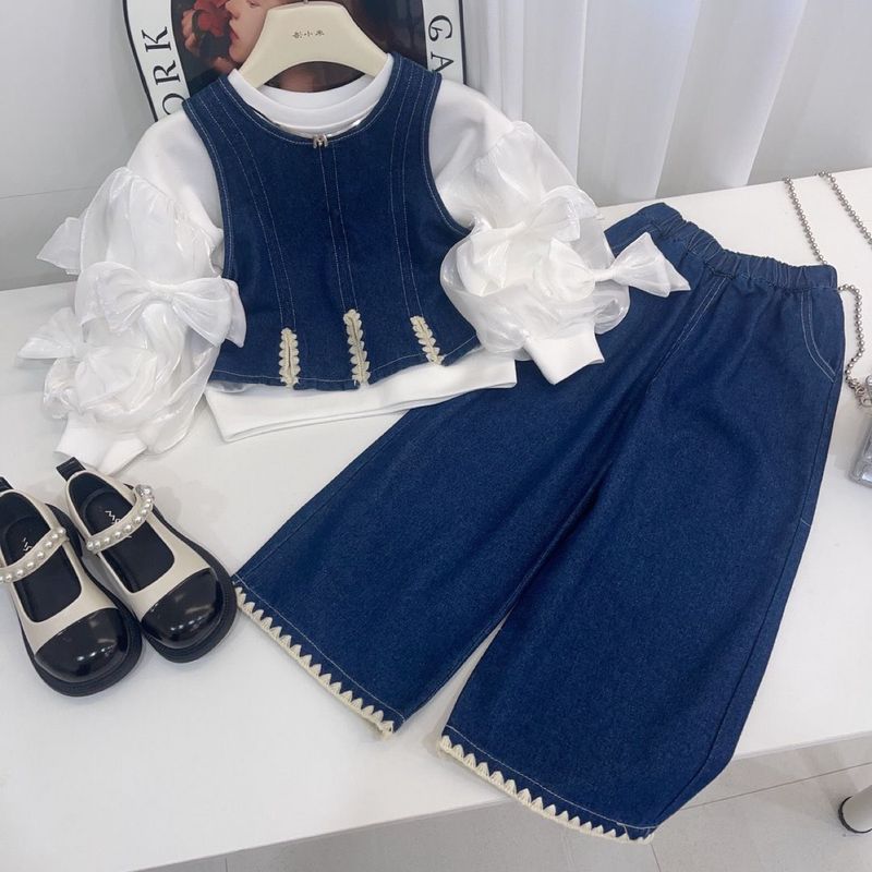 Mädchen Denim Anzug Herbst Neue Kinder T-Shirt Weste Weite Beinhose Dreiteiliger Anzug Weibliches Baby Koreanische Herbstkleidung_voghion.com