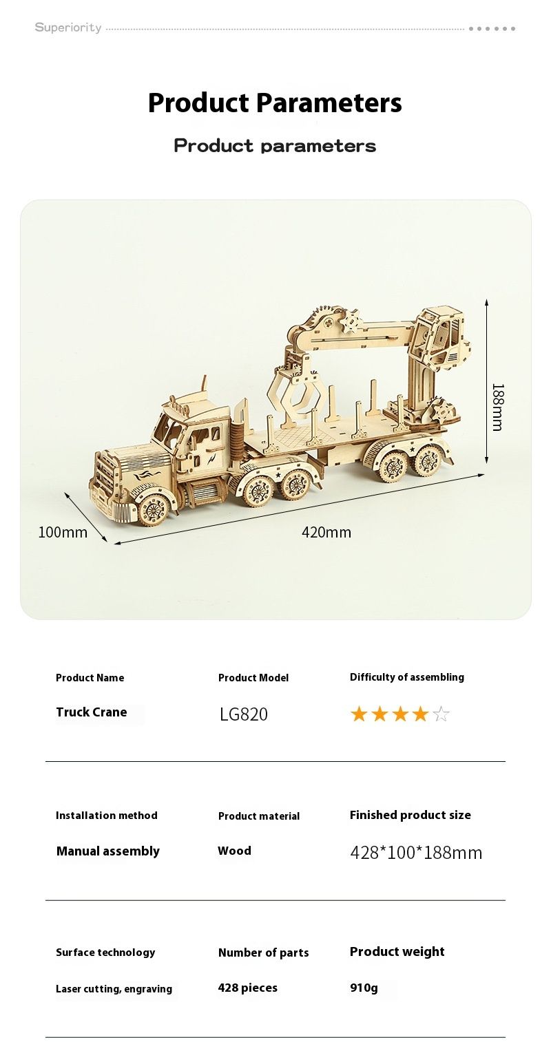 DIY handgefertigte Holz LKW Kran Modell 3D Puzzle Geschenk Kinder Spielzeug Desktop Dekoration_voghion.com