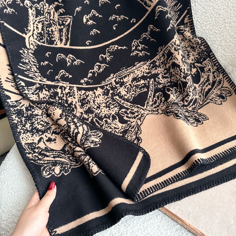 2024 autumn/winter Chinese style edge wrapped scarf for women, warm, fashionable, versatile, cashmere thick_voghion.com