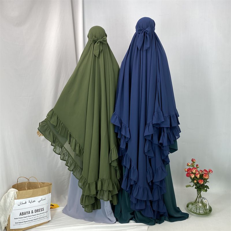 Ramadã longo chiffon babados khimar abaya muçulmano niqab lenço grande islam roupas de oração eid djellaba turbante de camada dupla hijabs_voghion.com