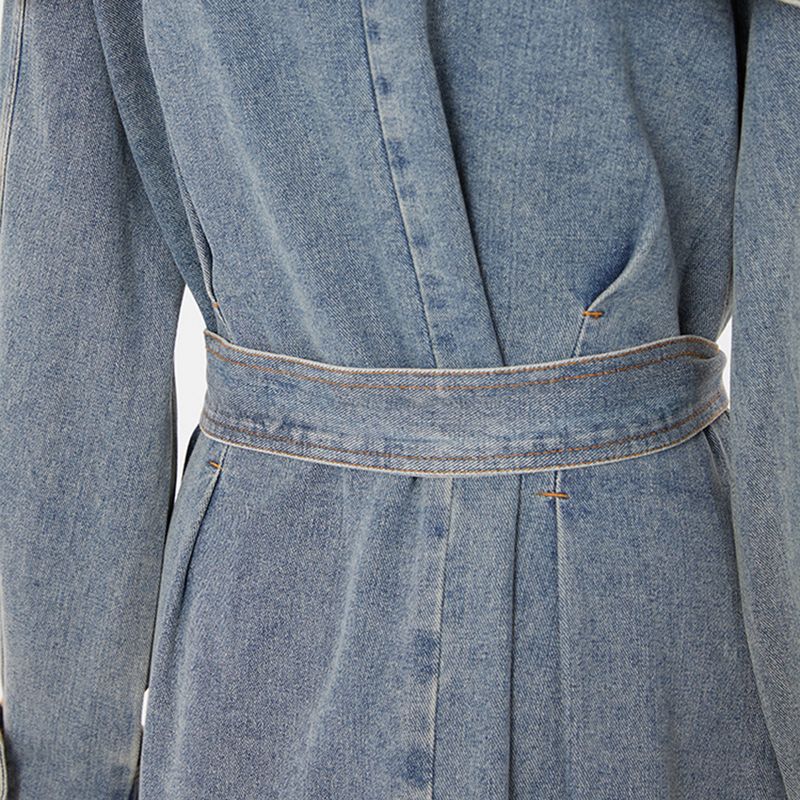 Damen-Jeans-Trenchcoat – Mittellange blaue Jacke mit taillenbetontem Revers (S/M/L/XL)_voghion.com