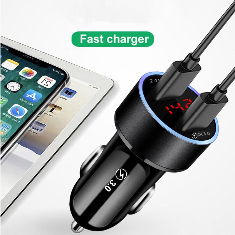 Music Festival  QC3.0 port flash digital display fast charging dual USB 2.4A one to two cigarette lighter car charger_voghion.com