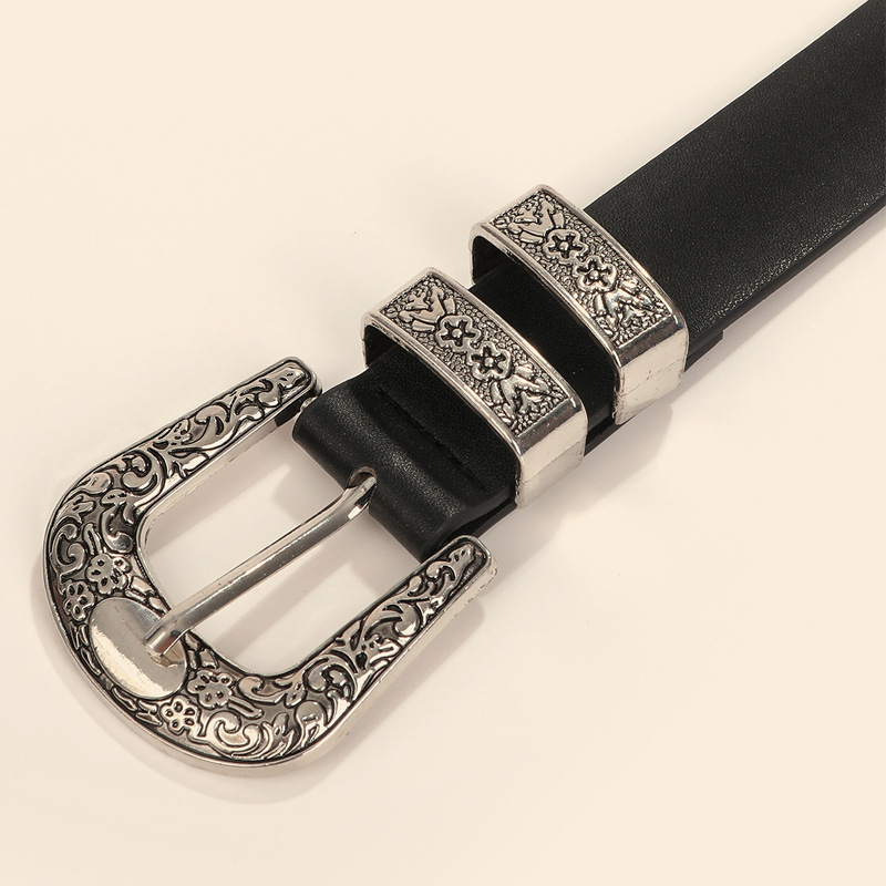 Women's Belt Retro Engraved Pin Buckle Belt Fashionable and Versatile Matching Jeans Belt Thin Belt_voghion.com