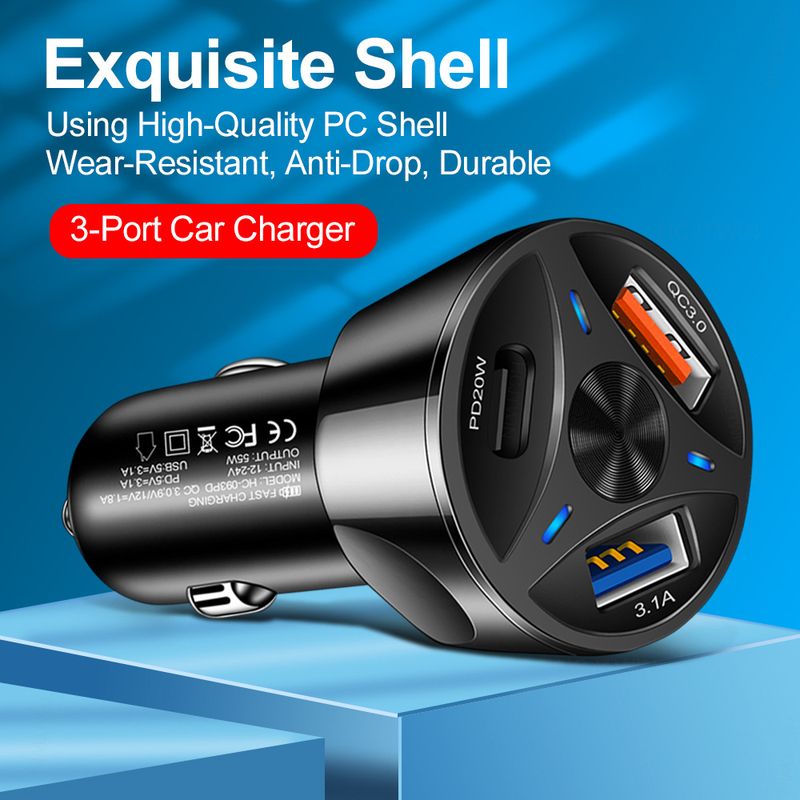 Music Festival Set of one to three QC3.0USB+20WType-c flash multi port car fast charging head cigarette lighter_voghion.com